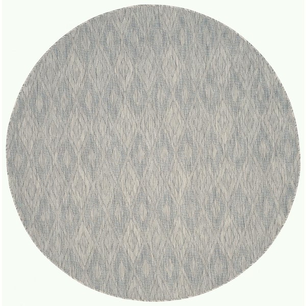 Courtyard Gray/Gray 9 ft. x 9 ft. Solid Color Diamond Indoor/Outdoor Round Area Rug