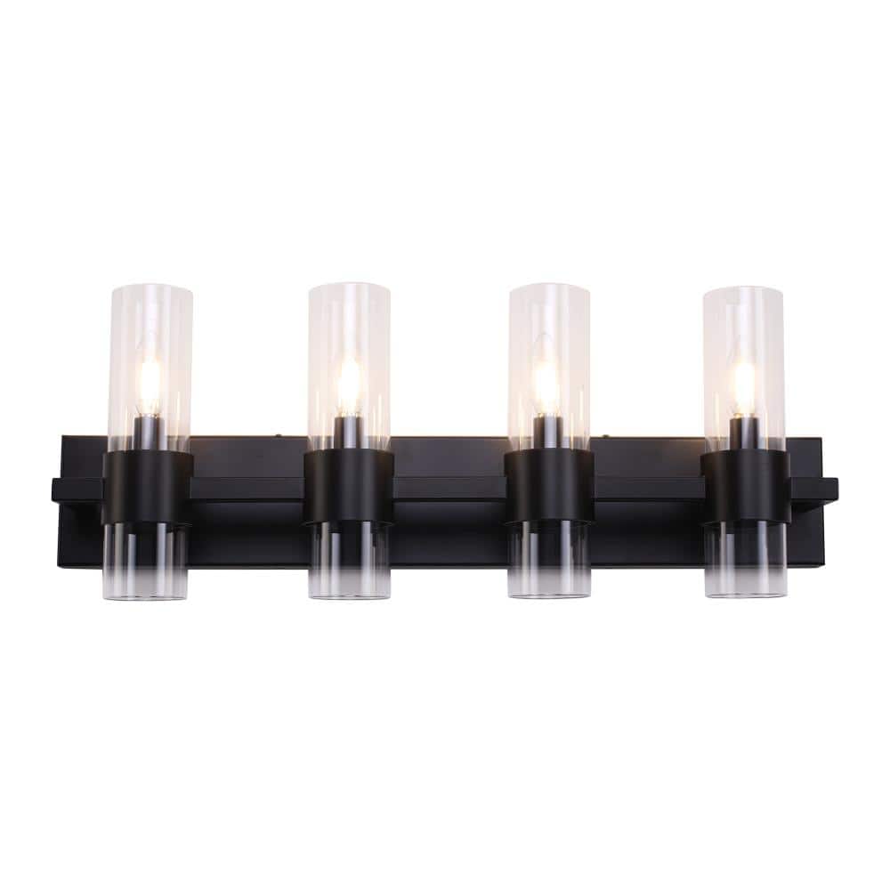 "27.55 in. 4-Light Industrial Matte Black Vanity Light with Cylinder Glass Shade Wall Sconce for Mirror for 30"" Vanities" price history on PriceWatchPro