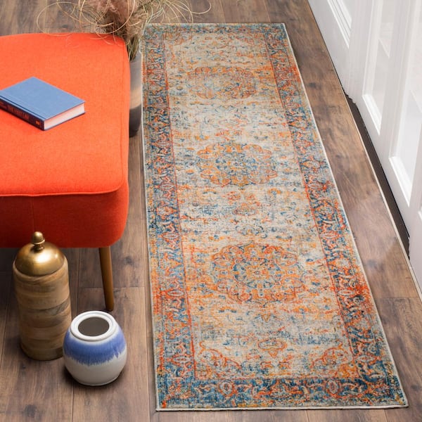 Vintage Persian 2 ft. x 5 ft. Blue/Multi Border Ornate Runner Rug