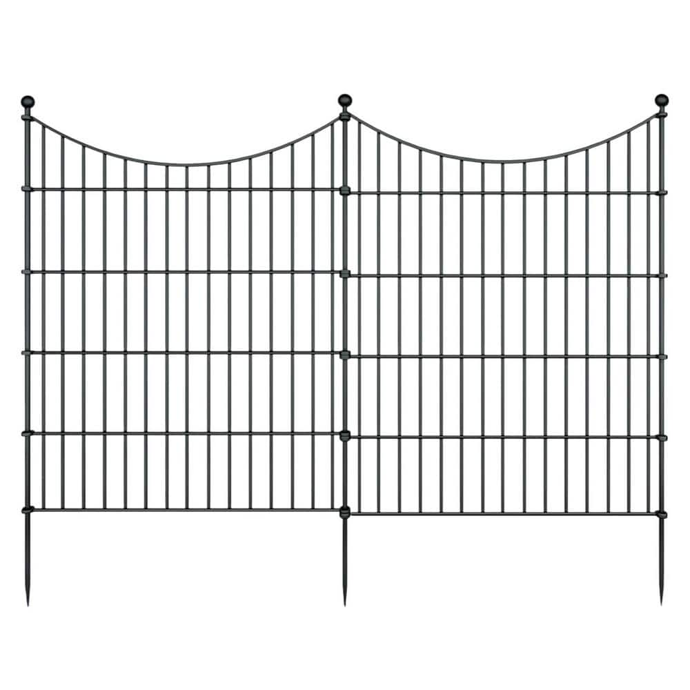 32 in. Black Metal Garden Border Fence with Spear-Top Design