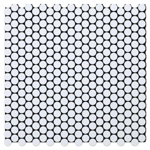 Penny WH White 11.97 in x 12 in x 0.2 in Brushed Metal Peel and Stick Wall Mosaic Tiles (5.98 sq. ft./case)