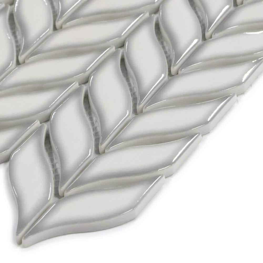 White Glazed Leaf Waterjet Recycled Glass Mosaic Tile
