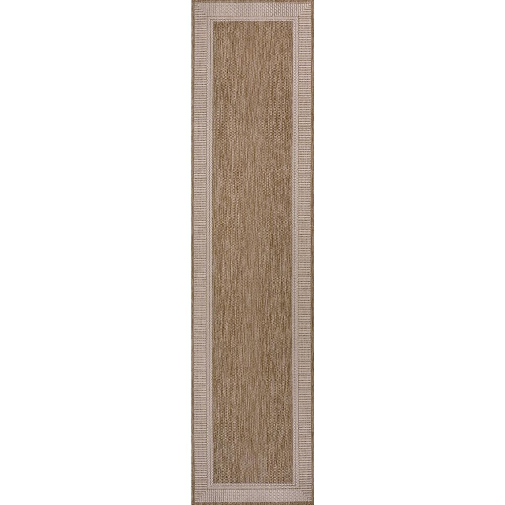Beige and Cream Coastal Stripe Indoor/Outdoor Runner Rug 2 x 8