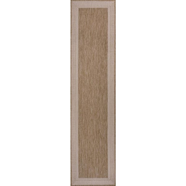 Hali Beige/Cream 2 ft. x 8 ft. Coastal Casual Wide Stripe Border Indoor/Outdoor Runner Rug