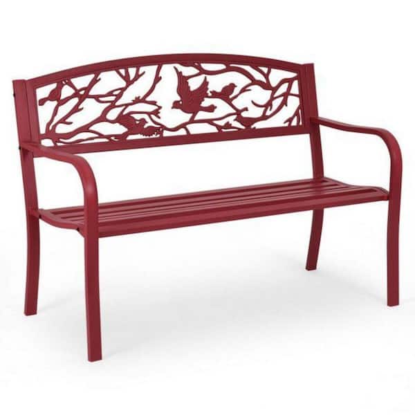 Cubilan 48.4 in. Red Outdoor Long-Lasting Cast Iron Metal Bench, Bench