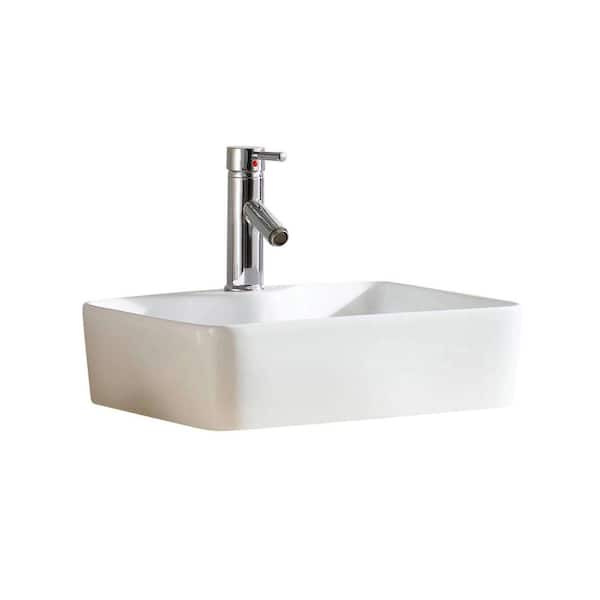 FINE FIXTURES 18" L x 15" W in Modern White Vitreous China Rectangular Vessel Sink