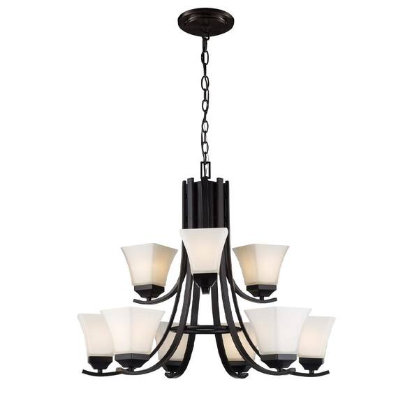 Royal Bronze And Frosted Glass 9 Light Chandelier 