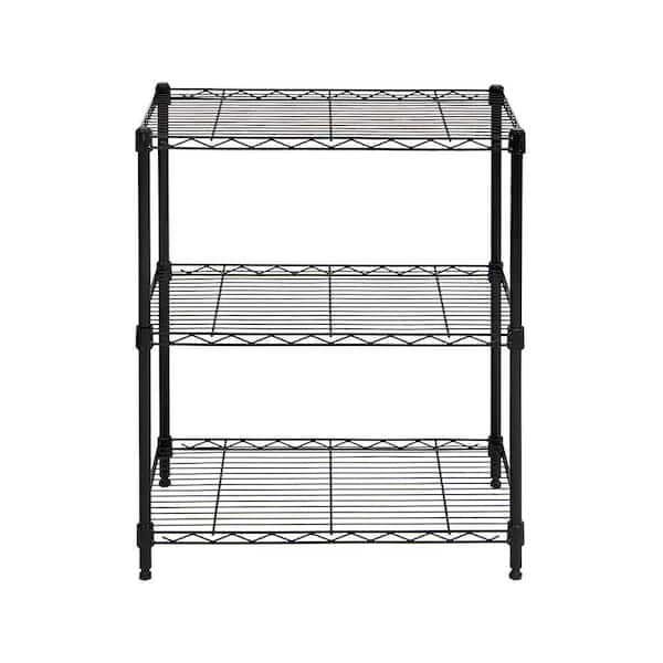 3-Tier Steel Wire Shelving Unit in Black (24 in. W x 30 in. H x 14 in. D)