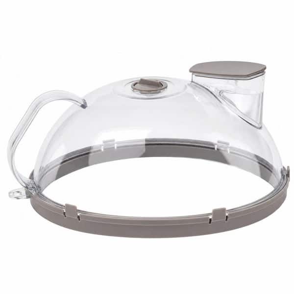Grey 10 in. Polycarbonate Microwave Splatter Cover with Water Steamer, Integrated Handle Plate Covers Splatter Lid Guard