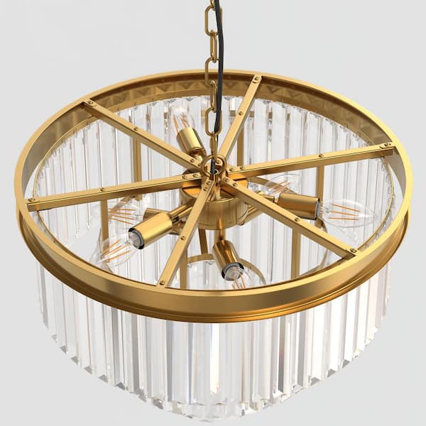 YANSUN 20 in. 6-Light Gold Modern Crystal Chandelier, 3-Tier