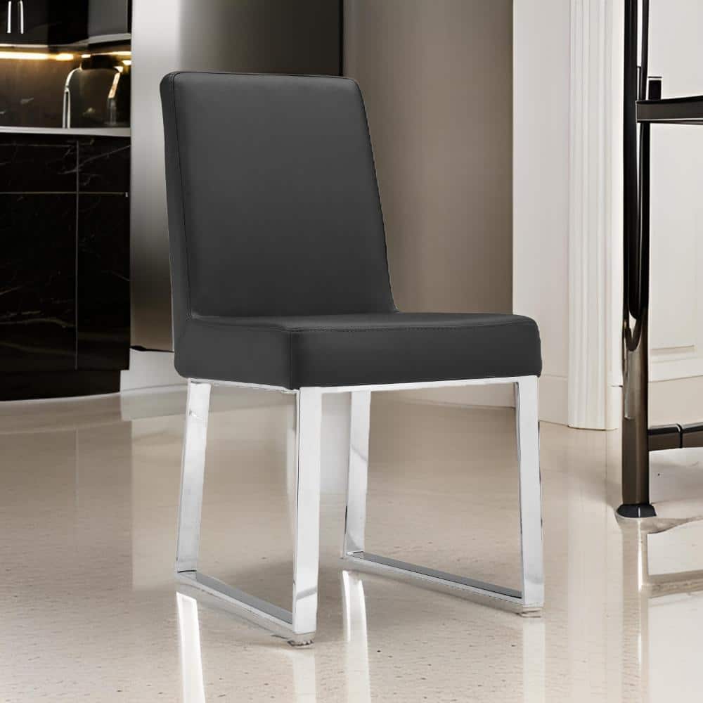 Black Faux Leather Upholstered Parsons Side Chair with Chrome Metal Legs