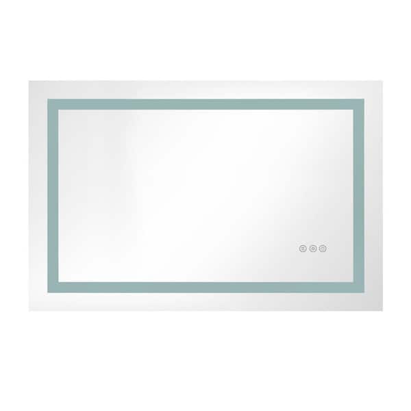 WELLFOR 40 in. W x 30 in. H Rectangular Frameless Dimmable Anti-Fog Wall LED Bathroom Vanity Mirror in White