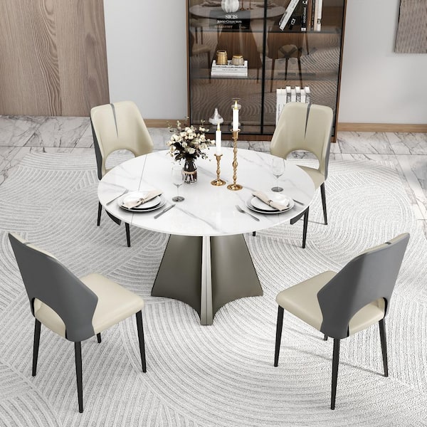 J&E Home White Sintered Stone Pedestal Extendable Oval