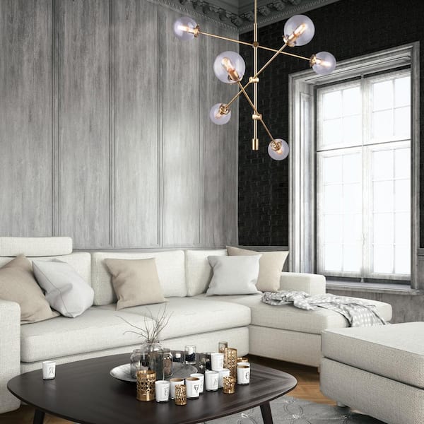 Kalani 6-Light Gold Sputnik Chandelier with Clear Glass Shades