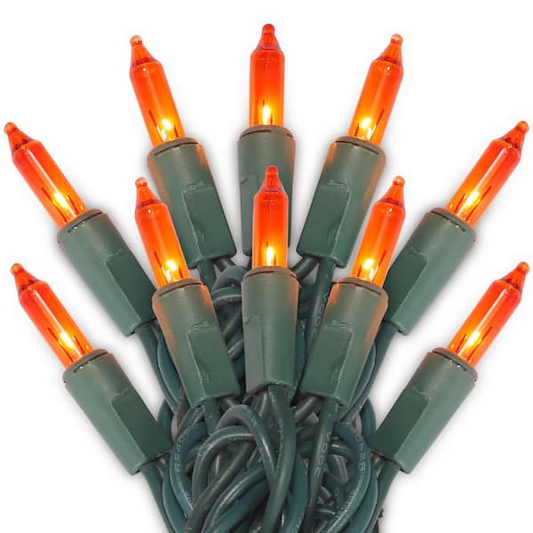 null 22.3 ft. Orange Weather Resistant 100-Incandescent Halloween String Lights with Green Wires (Set of 3)