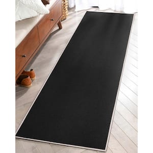 Black 2 ft. 3 in. x 7 ft. 3 in. Runner Flat-Weave Plain Solid Modern Area Rug