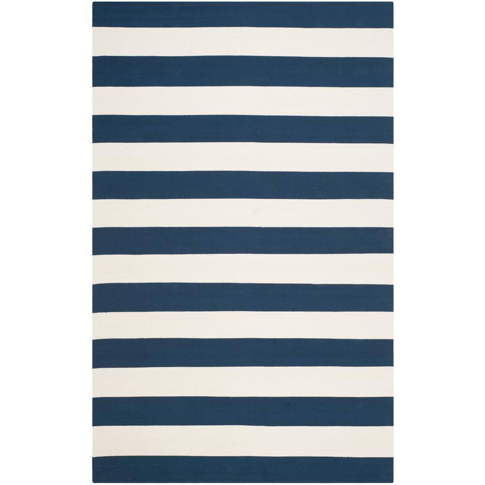 Handmade Blue Cotton Stripe Reversible 5' x 8' Area Rug