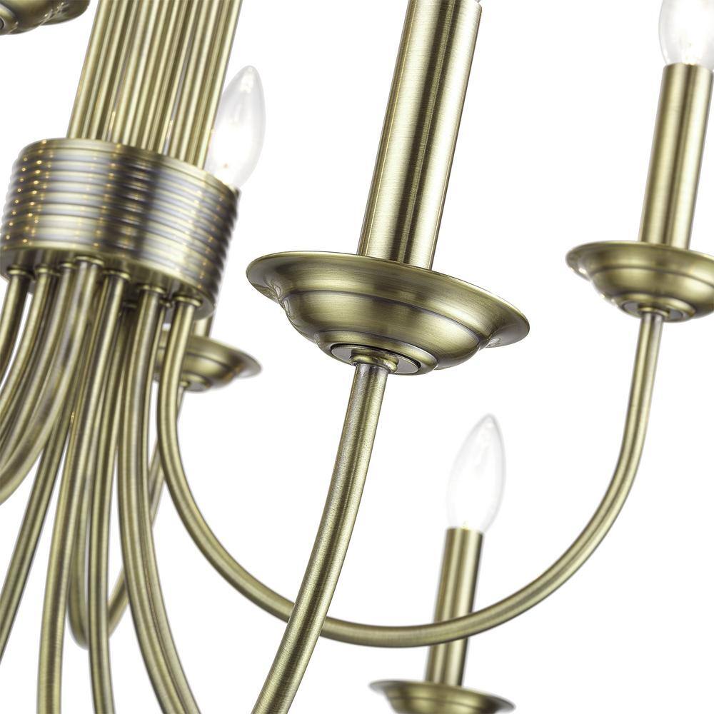 Antique Brass 12-Light Large 2-Tier Chandelier