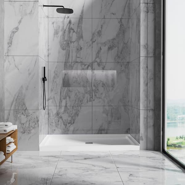 NANAWO 60 in. L x 32 in. W Alcove Shower Pan Base with Center