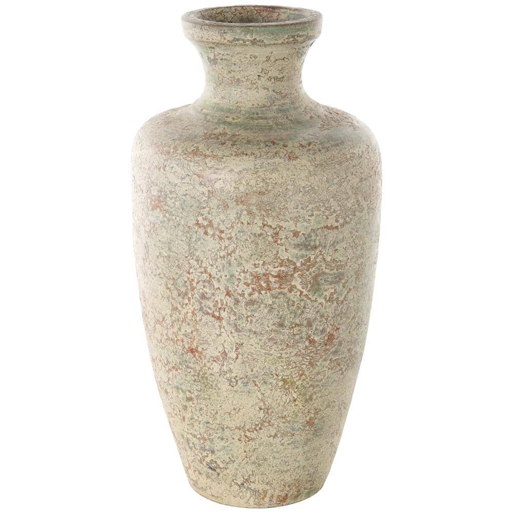 Rustic Cream and Brown Ceramic Urn Vase