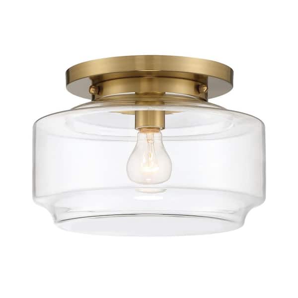CRAFTMADE Peri 12 in. 1 Light Satin Brass Finish Transitional Flush Mount with Clear Glass and No Bulbs Included