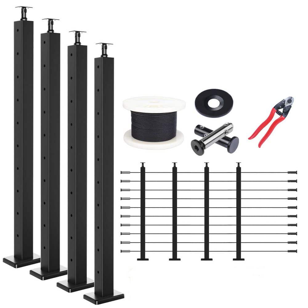15-20 ft. 36 in. Cable Railing Post Kit with 4-Pack Black Posts, 250 ft. Wi