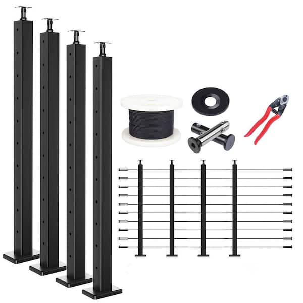 15-20 ft. 36 in. Cable Railing Post Kit with 4-Pack Black Posts, 250 ft. Wire Rope, Swageless Cable Railing System