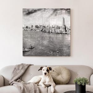 "New York Skyline B" Reverse Printed Tempered Glass with Silver Leaf 36 in. x 36 in. x 0.2 in.