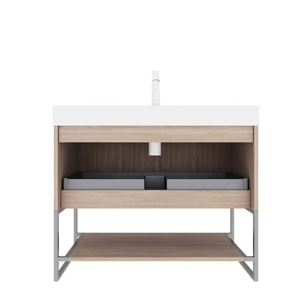 36 in. Freestanding Light Oak Bath Vanity with White Acrylic Top and White Acrylic Basin
