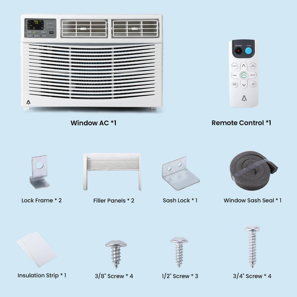 8,000 BTU White Window Air Conditioner with Remote and Smart Control