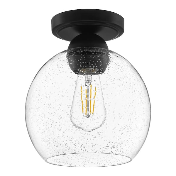 Jill 9.5 in. 1-Light Black Flush Mount with Clear Seeded Glass Shade