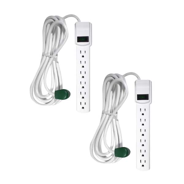 GoGreen Power 6-Outlet Surge Protector with 12 ft. Cord, White - (2-Pack)