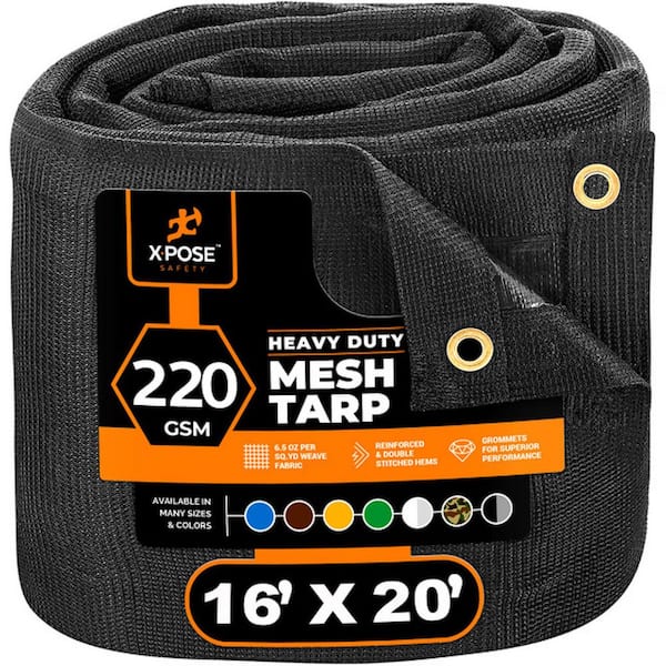XPOSE SAFETY Heavy-Duty Mesh Tarp 16 ft. x 20 ft. Multi-Purpose Black Protective Cover with Air Flow