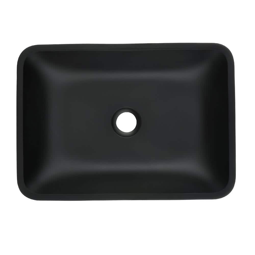 Matte Black Rectangular Glass Vessel Sink with Faucet