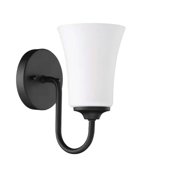 CRAFTMADE Gwyneth 9.5 in. 1 Light Flat Black Finish Wall Sconce with White Frost Glass