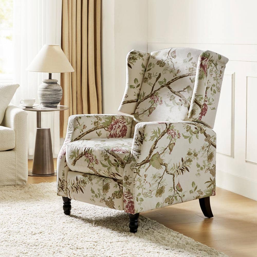 Ergonomic Wingback Recliner with Bird-Inspired Multi-Colored Fabric