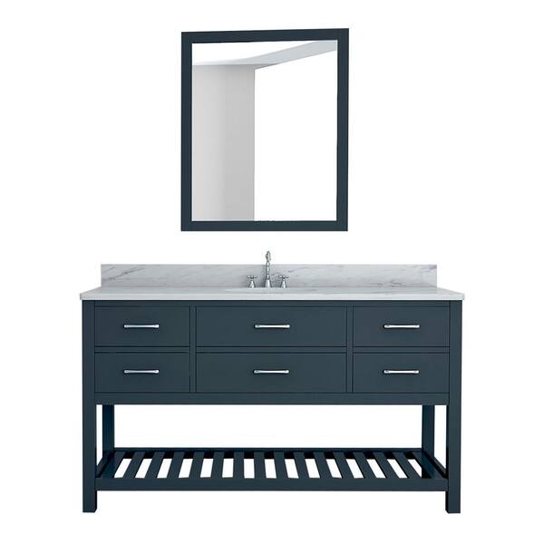 Unbranded Rochester 61 in. W x 22 in. D Bath Vanity in Gray with Marble Vanity Top in White with White Basin and Mirror
