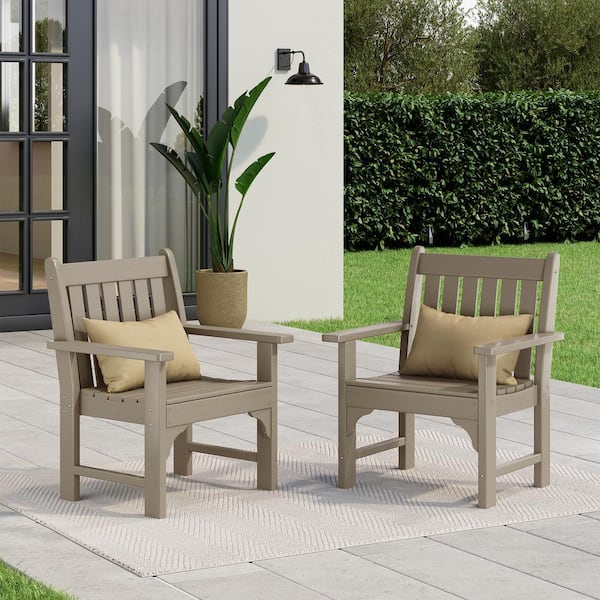 Laguna Outdoor Patio HDPE All Weather Fade Resistant Casual Garden Armchairs in Weathered Wood, Set of 2 Lounge Chairs