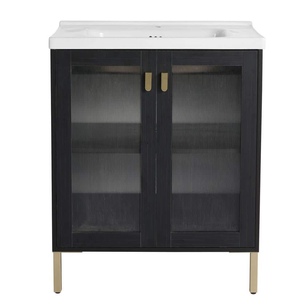 Anky 27.8 in. W x 18.5 in. D x 34.8 in. H Single Sink Bath Vanity in Black with White Ceramic Top price history on PriceWatchPro