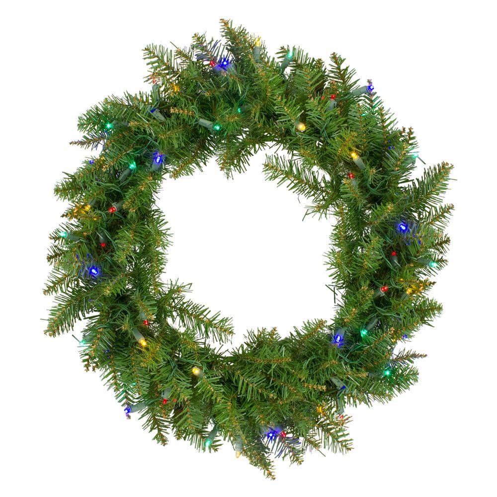24 in. Green Pre-Lit Rockwood Pine Artificial Christmas Wreath with 50 Multi LED Lights price history on PriceWatchPro