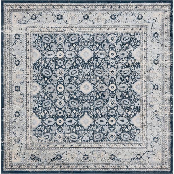 Unique Loom Leila Birch Navy Blue 8 ft. x 8 ft. Square Rug