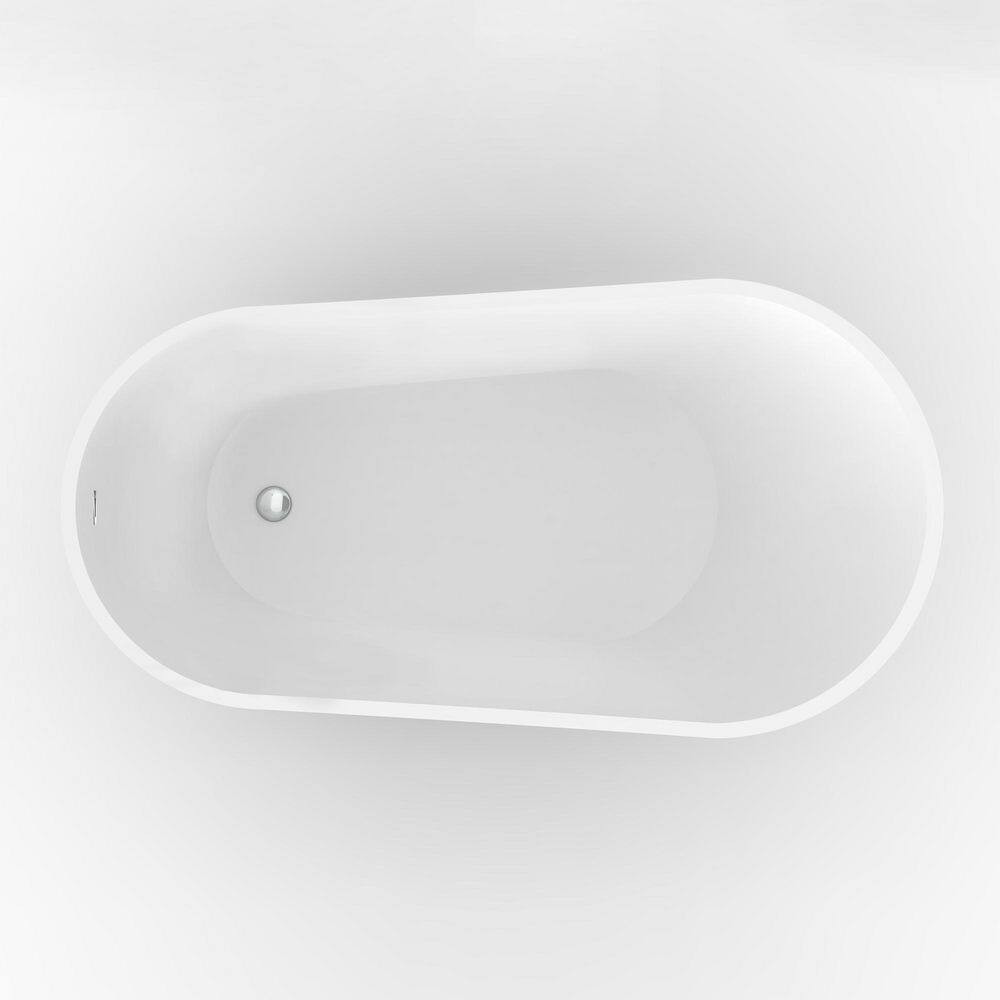 ANGELES HOME 59 in. Acrylic Freestanding Flatbottom Soaking Bathtub in