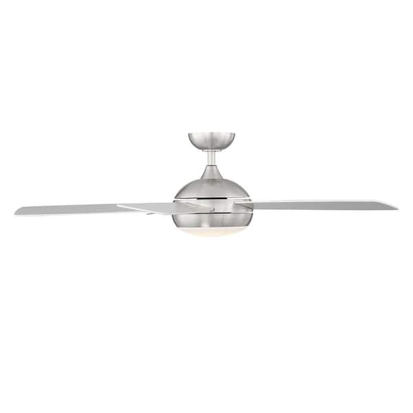 Odyssey 52 in. Smart Indoor/Outdoor Brushed Nickel 5-Blade Standard Ceiling Fan 3000K Integrated LED Plus Remote