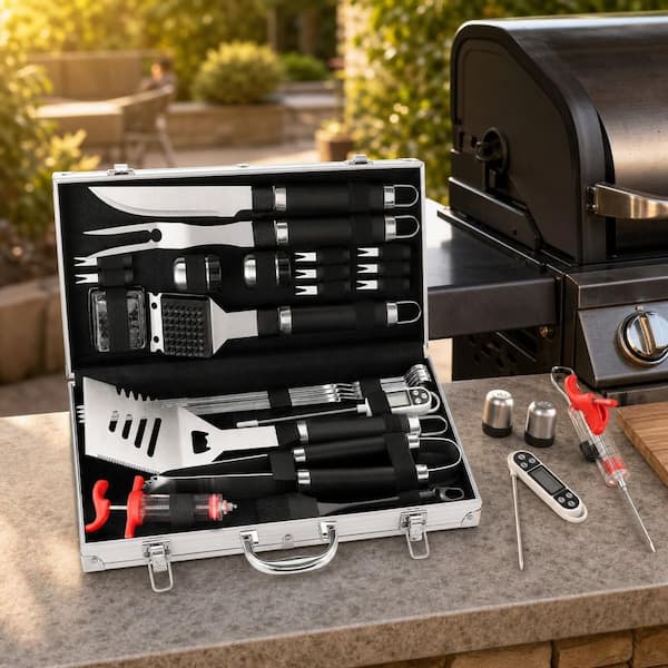 Numhew 24-Piece BBQ Grill Tools Set with Meat Thermometer