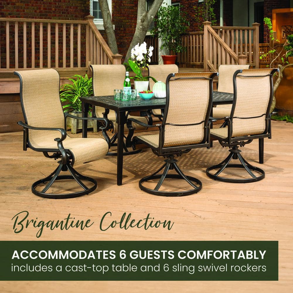 Brigantine 7-Piece Tan Aluminum Patio Dining Set with Swivel Chairs