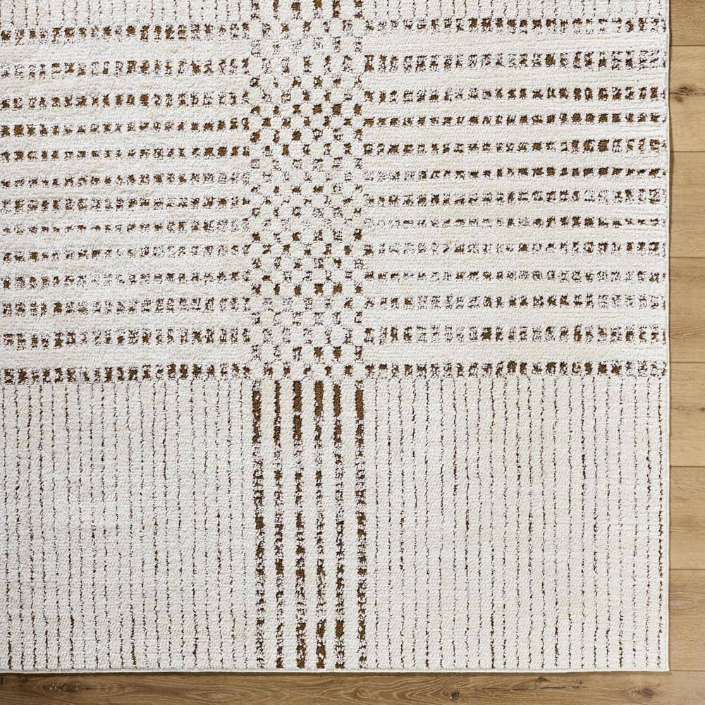 Ivory and Dark Brown Geometric Polyester Area Rug, 6'7" x 9'