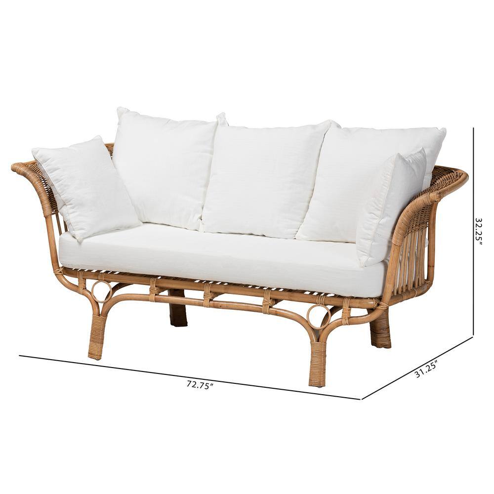 Edana Natural Rattan Sofa with White Cushions