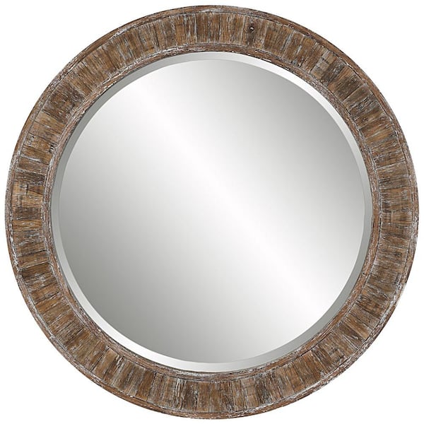 Benjara 34 In. W X 34 In. H Wooden Frame Brown And White Wall Mirror ...