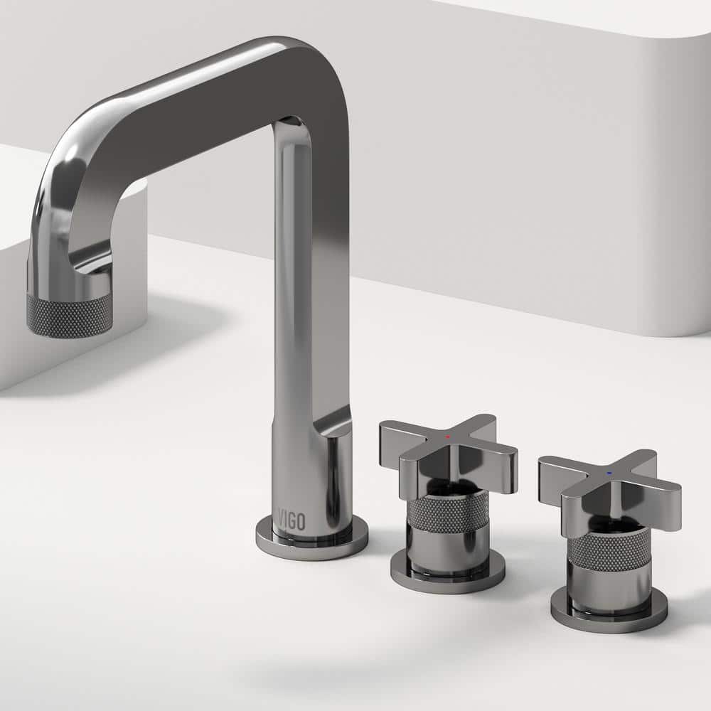 Wythe 9" H Two Handle Widespread Bathroom Faucet in Chrome and Black Brass