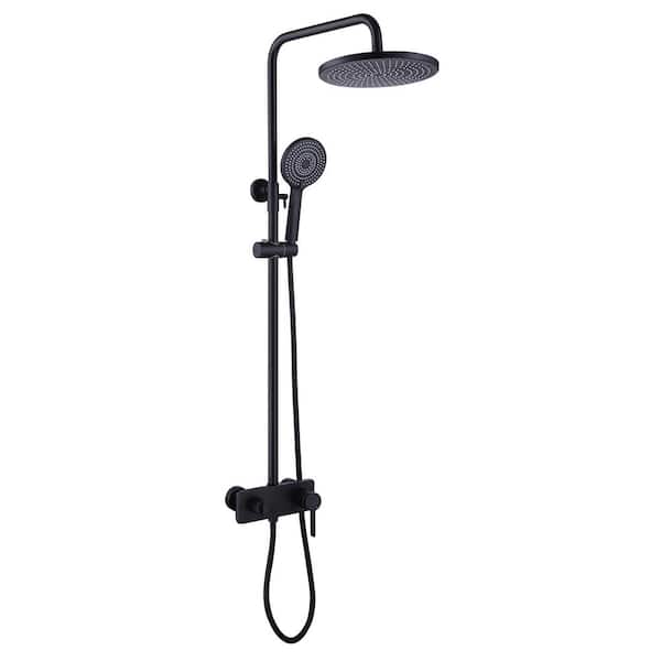 Modern Wall Bar Shower Kit 2-Spray Round Rain Shower Head with Hand Shower in Matte Black